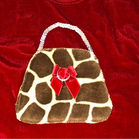 3T Haute Baby Red Velvet Giraffe Feather Embellished Flare Bell Bottom Jeans Set - Picture 4 of 7